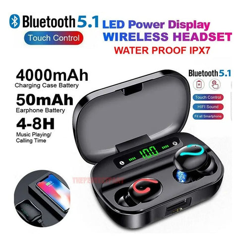 Bluetooth 5.1 TWS Wireless Earbuds – Mini In-Ear Headphones, Stereo Sound, IPX7 Waterproof, 8+ Hour Battery Life