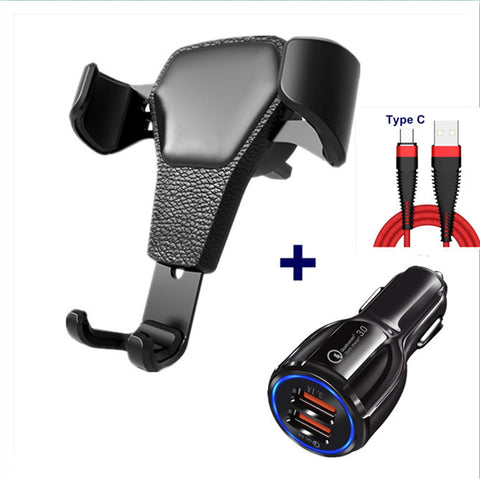 Leather grain gravity mobile phone car holder -car charger
