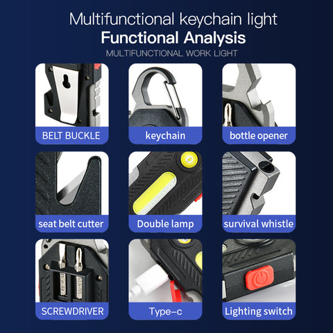 Multifunctional Charging Emergency Light Convenient Keychain Work Light COB High Brightness Maintenance Light Outdoor Camping LED Light  -smartlight