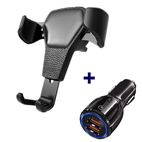 Leather grain gravity mobile phone car holder -car charger