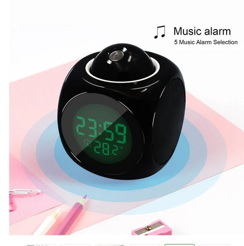 LED Projection Alarm Clock Digital LCD Display Voice Talking Weather Snooze USB -watch