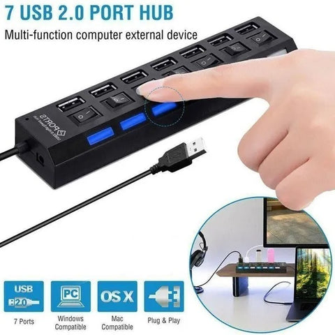 7 Port USB 2.0  3.0 Hub Splitter Adapter High Speed For PC Laptop Desktop -usb extension
