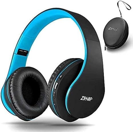 Bluetooth Headphones Over-Ear, Foldable Wireless and Wired Stereo Headset Micro SD/TF, FM for Cell Phone,PC,Soft Earmuffs &Light Weight for Prolonged Wearing (Black/Blue)