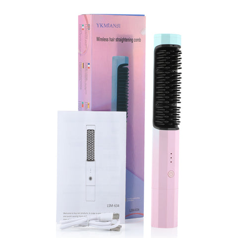 Straightening Comb Rechargeable Hair Wireless Straightener Curler Curling Straighten Dual-purpose Travel Portable USB Charging -Girls hair Straightener