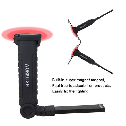 Rechargeable LED Work Light - 360 Degree Rotating Magnetic Base, Handheld Portable Light For Car Maintenance, Mechanical Work, Camping, Emergency - 5 Light Modes -smartlight