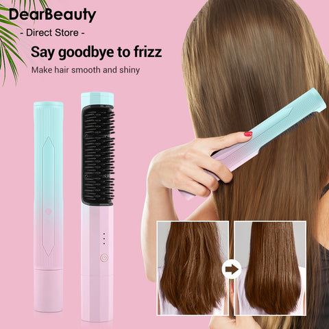 Straightening Comb Rechargeable Hair Wireless Straightener Curler Curling Straighten Dual-purpose Travel Portable USB Charging -Girls hair Straightener