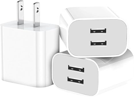 3 Pack USB Wall Charger, Dual Port Plug Adapter for Wall Outlet Charging Block, USB Power Adapter for iPhone 14/13/12/11 Pro/Pro Max, XS/XR/X, Galaxy, Pixel, Moto and Android Phones (White)