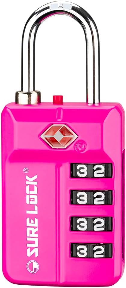 TSA Approved 4-Digit Resettable Combination Luggage Locks with Open Alert, Easy-Read Dials - for Luggage, School Lockers, Gym, Office, Toolbox & Security Cases (Pink 1 Pack)