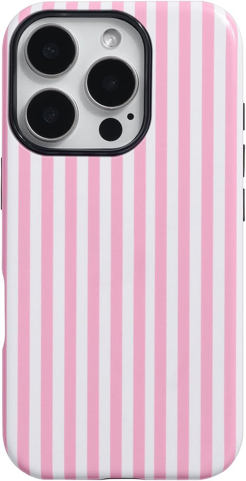 Compatible with iPhone 16 Pro Case Striped Cute Aesthetic Phone Case Shockproof TPU Hard PC Protective Cover for iPhone 16 Pro-Pink