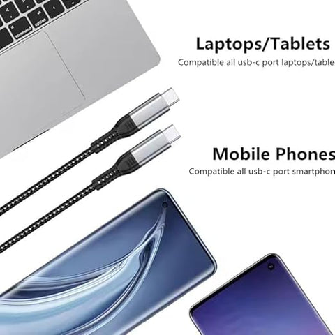 B&B Solutions USB-C to USB-C 60W 3A Fast Charger Cable, 480Mbps Speed for Apple iPhone 15, iPad, Samsung Galaxy, Tablets, Laptops, 3.3 (1 Meter) Foot