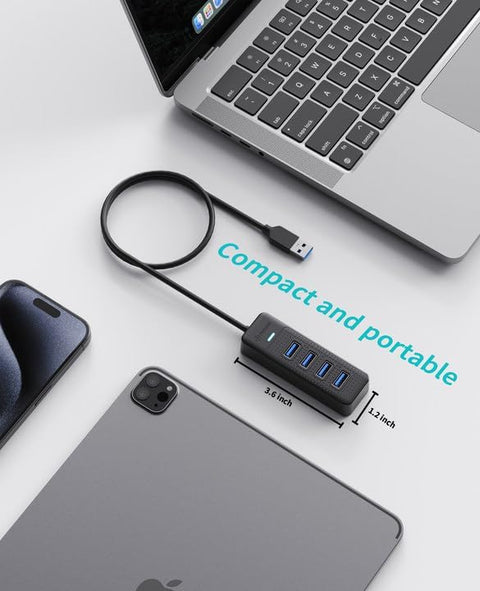USB 3.2 Gen1 Hub(Compact Version), USB A 4-Port Splitter for Laptop, Desktop PC and More 5Y Warranty(1.6ft)