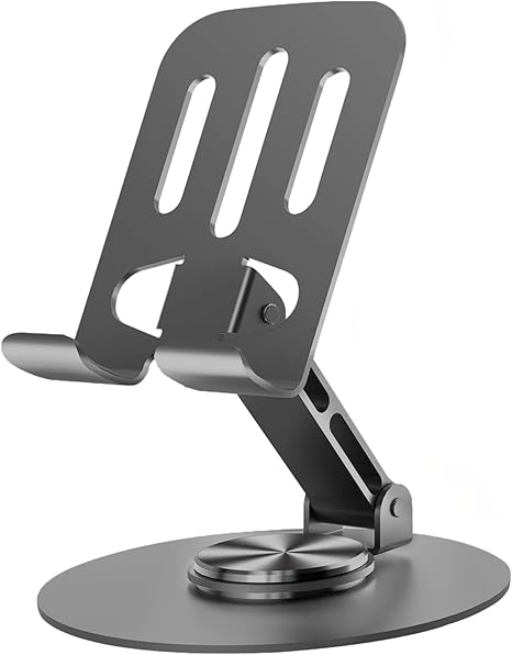 Universal Metal Cell Phone Stand, Multi-Angel Adjustable 360° Rotation Non-Slip Metal Phone Stand Compatible with iPhone 16 Pro Max and All Smartphones (Grey) -Moblie Holder