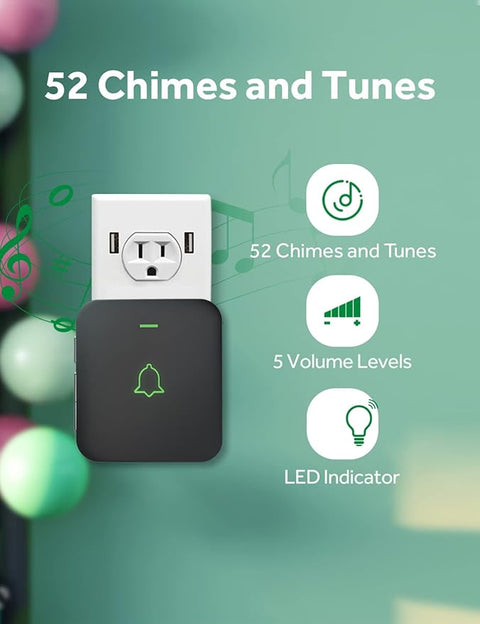 Wireless Door Bell, CB-21 Mini Waterproof Wireless Doorbell Operating at Over 1000 Feet, 2 Remote Buttons Can Have Different Tones, 52 Melodies, CD Quality Sound and LED Flash