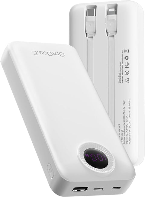 Portable Charger 20000mAh，22.5W Fast Charging Power Bank, Cell Phone Replacement Battery with 5 Output 2 Input for iPhone 16/15 Plus/15 Pro Pro Max,Samsung Galaxy,and More(1 Pack,Pearl White)