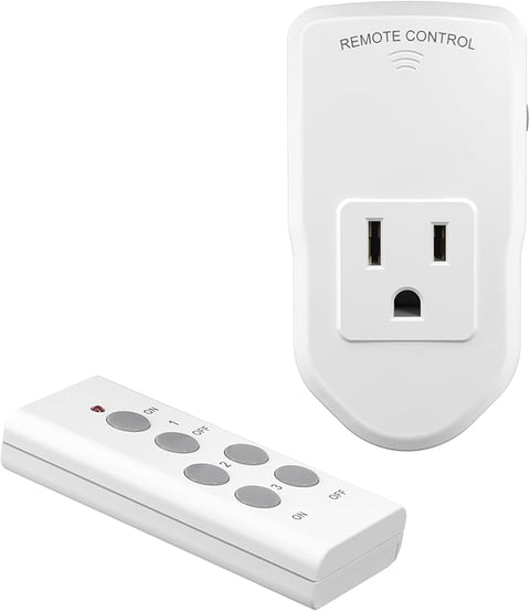 Wireless Remote Control Electrical Outlet Switch for Lights, Fans, Christmas Lights, Small Appliance, Long Range White 10A/1200W, 1 Remote + 1 Outlet