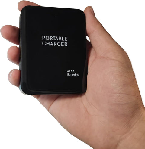 Battery Operated Phone Charger Emergency|USB Battery Powered Power Bank Portable 4 AA Batteries Powered Outlet (Black)