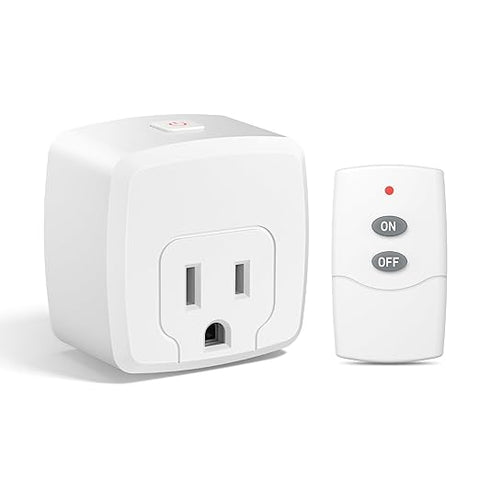 Remote Control Outlet with 100FT RF Signal, Wireless On Off Switch Plug for Household Appliances, Battery Included, 15A/1875W(1 Outlet + 1Remote)