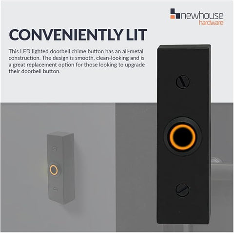 Hardware Rectangular Lighted Wired Metal Doorbell Button in Black BT6BL, for Doorbell Chime, Buzzer, or Ringer, Door Bell Button Only, Buzzer Button with LED Button Light