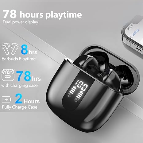 Bluetooth Earbuds Wireless Headphones, 60H Deep Bass Ear Buds with 4 Noise Cancelling Microphone, IP5 Waterproof Earphones for iPhone Android Sports Gaming School audifonos bluetooth inalambricos