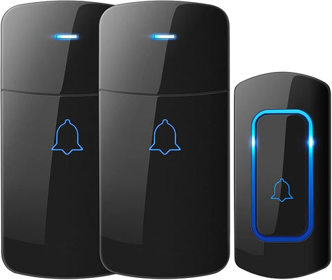 Wireless Doorbell D-3C, 1300 ft Long Range Door Chime Kit, 52 Melodies, Up to 115dB Volume and LED Flash with 2 Plug-In Receivers & 1 Push Button, Black -Door bell
