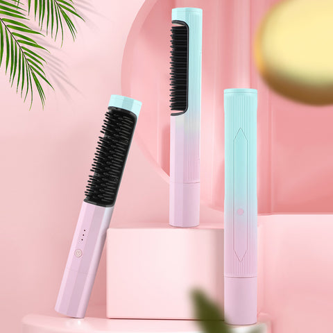 Straightening Comb Rechargeable Hair Wireless Straightener Curler Curling Straighten Dual-purpose Travel Portable USB Charging -Girls hair Straightener