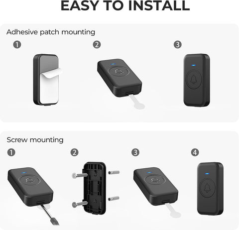 Wireless Doorbell, Waterproof Door Bell with 60 Chimes, 5 Volume Levels & 2 Mute Modes, Loud Doorbells Wireless for Home Classroom Office (1 Receiver & 1 Button, Black, American Plug)