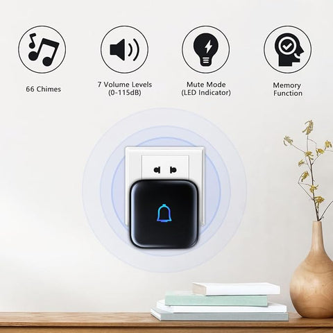 Classroom Doorbell Wireless Doorbell IP66 Waterproof 1000 Feet 66 Chimes 115dB 7-Level Vol Mute Mode Loud Battery Doorbells Chime for Office Classroom Home Kids Room Teachers & Hearing-Impaired