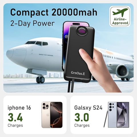Portable Charger 20000mAh，22.5W Fast Charging Power Bank, Cell Phone Replacement Battery with 5 Output 2 Input for iPhone 16/15 Plus/15 Pro Pro Max,Samsung Galaxy,and More(1 Pack,Pearl Black)