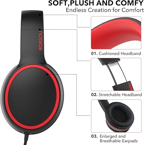 R10 Kids Microphone Over-Ear with Microphone, Lightweight Folding Stereo Bass Headset with 1.5M No-Tangle Cord, Portable Wired Microphone for Smartphone Tablet Computer MP3 / 4 (Black)