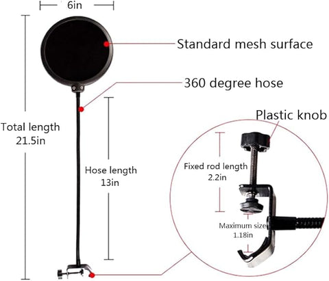 professional microphone windproof and spray proof cover, 6-inch double-layer windproof screen with flexible 360 ° gooseneck clip stabilizing arm, suitable for Blue Yeti and any other microphone (1)
