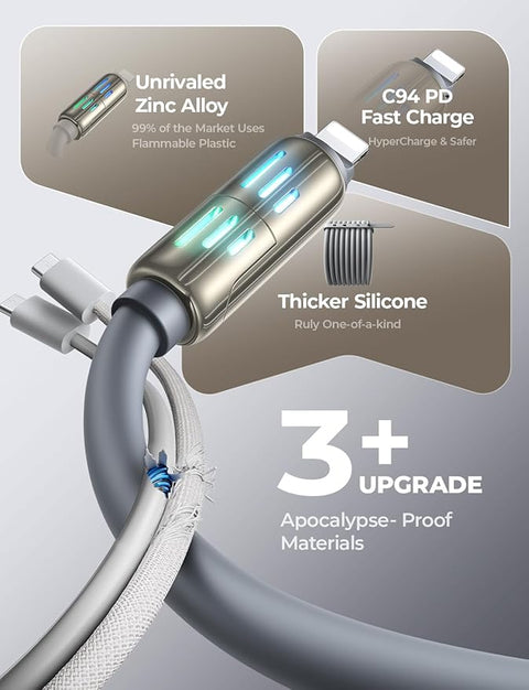 USB C to Lightning Cable, 240W 4 in 1 Charging Cable 6.6FT, Chubby USB A/C to C/Lightning with Light for iPhone 16e 15 14 Pro/MacBook Air 17/iPad/Samsung/Switch 2, Multi Chargers for All Devices