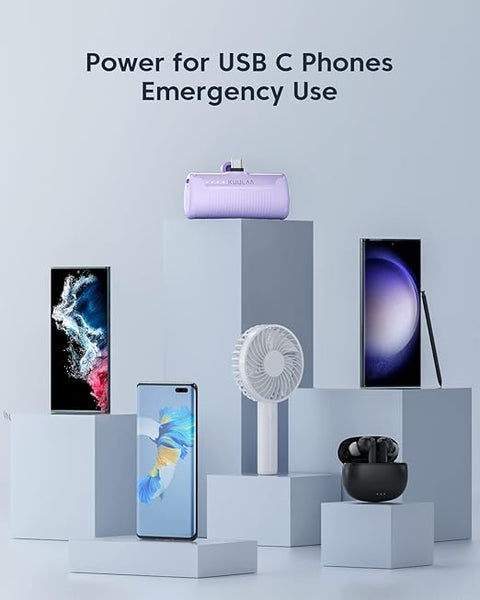 Portable Charger USB C Power Bank 4500mAh Small Portable Phone Charger Android Compact Plug in Battery Pack Portable Compatible with iPhone 15, Samsung Galaxy, Moto, LG, Pixel, Purple