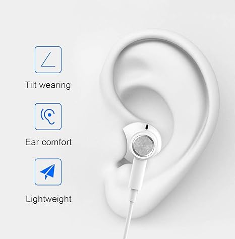 Hi-Res Extra Bass Handsfree Noise Isolating in-Ear Wired with Handsfree for iPhone, iPod, iPad, MP3, Huawei, Samsung, Lightweight Handsfree with Volume Control 3.5mm Jack Handsfree