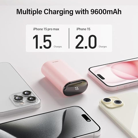 Portable Charger Fast Charging - 9600mAh 20W PD Power Bank with Built-in USB-C Cable, External Battery Pack for iPhone 15/15 Plus/15 Pro/15 Pro Max, Samsung, Android, iPad Pro/Air, AirPods