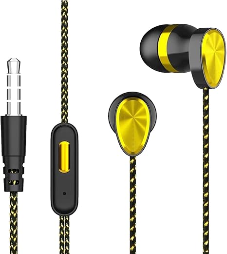 Wired Handsfree with Mic for Clear Calls & Rich Bass, Noise-Isolating, 3.5mm Jack Braided Rope Wired Handsfree Compatible with iPad, Android, MP3 Players(Gold