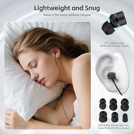 EP-06 Wired Handsfree in-Ear ,Build-in Noise Isolating Handsfree,3.5mm Jack 4.9ft Long Cord Ear Buds,HD Bass Audio,with 6 Ear Tips,for /Laptop/Computer Etc-Black
