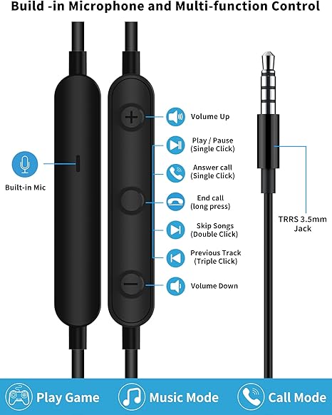 Wired with Handsfree, TITACUTE 3.5mm Jack Handsfree Magnetic in-Ear HandsFree Stereo Clear Audio for iPhone iPad Samsung A13 A03s S10e S10 Motorola One 5G Ace/Moto G Stylus Power Android