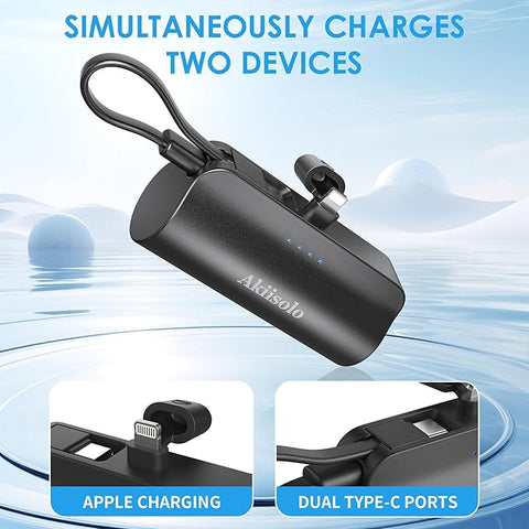 Portable Charger Power Bank For iPhone With Dual Infterface, Real 5000mAh , Mini Phone Charger Battery Pack Fast Charging Compatible with iPhone 15/14/14 Pro Max/14 Plus/13/12/11/X/8/7/6, More (Black)