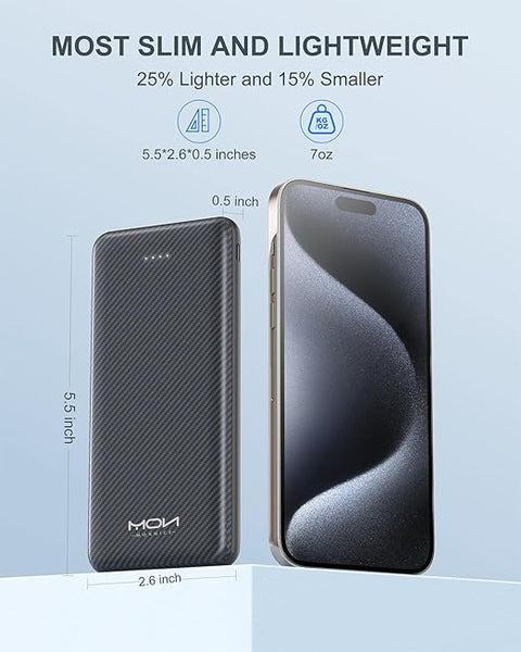 Power Bank 10000mAh Portable Charger, Slimmest 5V/3A Battery Pack, USB C Input & Output External Phone Charger, Compatible with iPhone 15 14 13 12, Galaxy S24 S23 S22, iPad, Pixel, etc (Black)