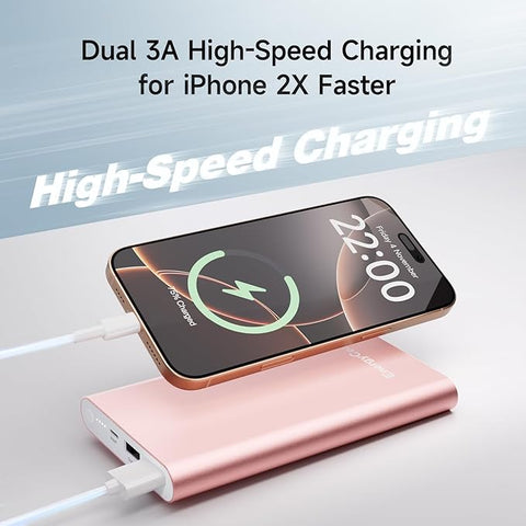 Pilot 4GS Portable Charger 12000mAh Fast Charging Power Bank Dual 3A High-Speed Output Battery Pack Compatible with iPhone 16 15 14 13 12 11 and More (Rose Gold)