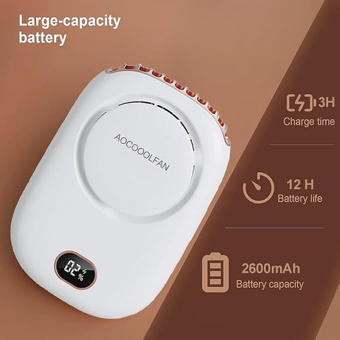Portable Neck Fan, Mini Small Personal Handheld Fan USB Rechargeable 3 Speed for Girls Boys Woman Eyelash Travel Home Office Outdoor (White)
