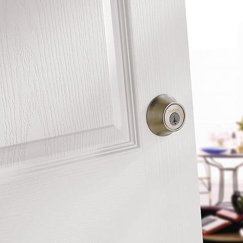 660 Deadbolt Deadbolt Lock, Satin Nickel Round Exterior Keyed Front Entry Door, Pick Resistant SmartKey Rekey Security, Single Cylinder Dead Bolt, with Microban Protection