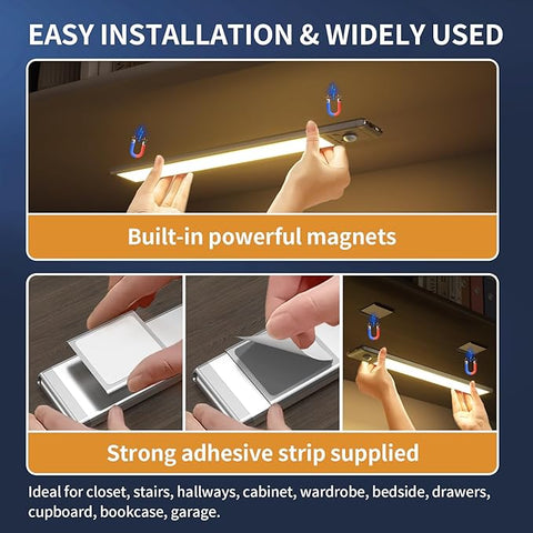 Under Cabinet Lights,76 LED Operated Motion Sensor Light Indoor,1500mAh USB Rechargeable Closet Lights, 2 Pack Magnetic Dimmable Closet Lights，Wireless Under Counter Lights for Kitchen, Stairs