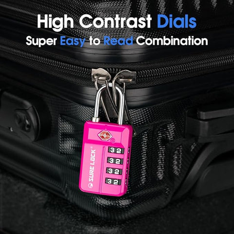 TSA Approved 4-Digit Resettable Combination Luggage Locks with Open Alert, Easy-Read Dials - for Luggage, School Lockers, Gym, Office, Toolbox & Security Cases (Pink 1 Pack)