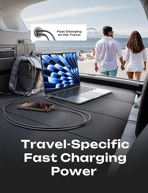 90W USB C Car Charger, 2-Port PD 45W & QC 3.0 USB C Cigarette Lighter Adapter for iPhone 16 [All Metal & Mini] USB C Car Charger Fast Charging for iPhone 16/15/14/13 Pro, Galaxy S25/S24, iPad