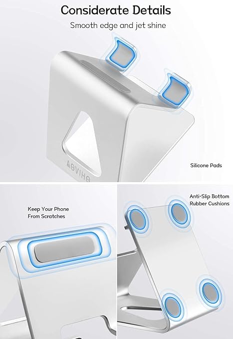 Cell Phone Stand for Desk, Desktop Phone Holder, Aluminum Mobile Phone Stand for iPhone 15 14 13 12 pro Mini 11 X Xr Xs max 8 7 6 6s Plus Samsung Galaxy S21 Ultra All Smart Phones,Silver