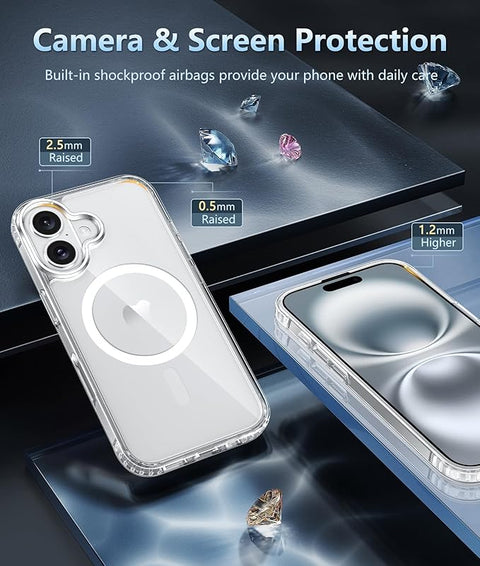 iPhone 16 Plus Case: Clear Case Magnetic Military Grade Drop Protection Anti Yellowing Cell Phone Cover - Rugged Shockproof Protective Bumper Transparent Cases