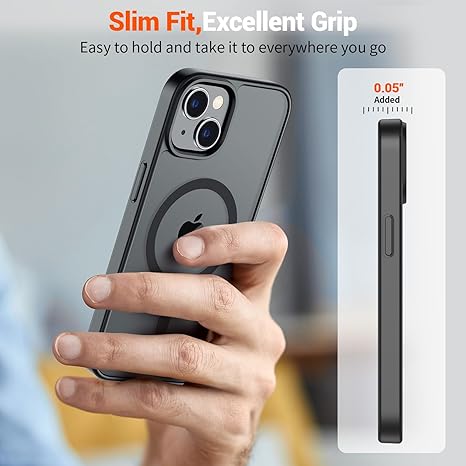 Magnetic for iPhone 14 Case & iPhone 13 Case (Compatible with MagSafe)(Military Grade Drop Protection) Translucent Matte Shockproof Phone Cover,Black