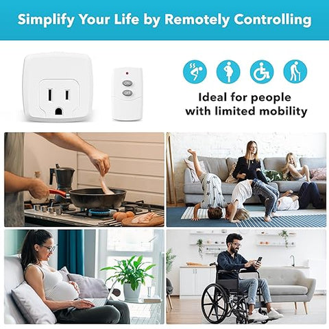 Remote Control Outlet with 100FT RF Signal, Wireless On Off Switch Plug for Household Appliances, Battery Included, 15A/1875W(1 Outlet + 1Remote)