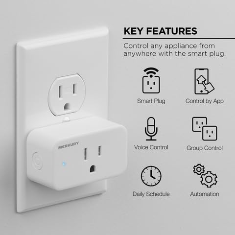 Smart Plugs, Compatible with Alexa and Google Home, WiFi Outlet Plug, Smart Socket, Timer Function, Indoor, App Control from Anywhere, 2.4 GHz WiFi Only Compatible